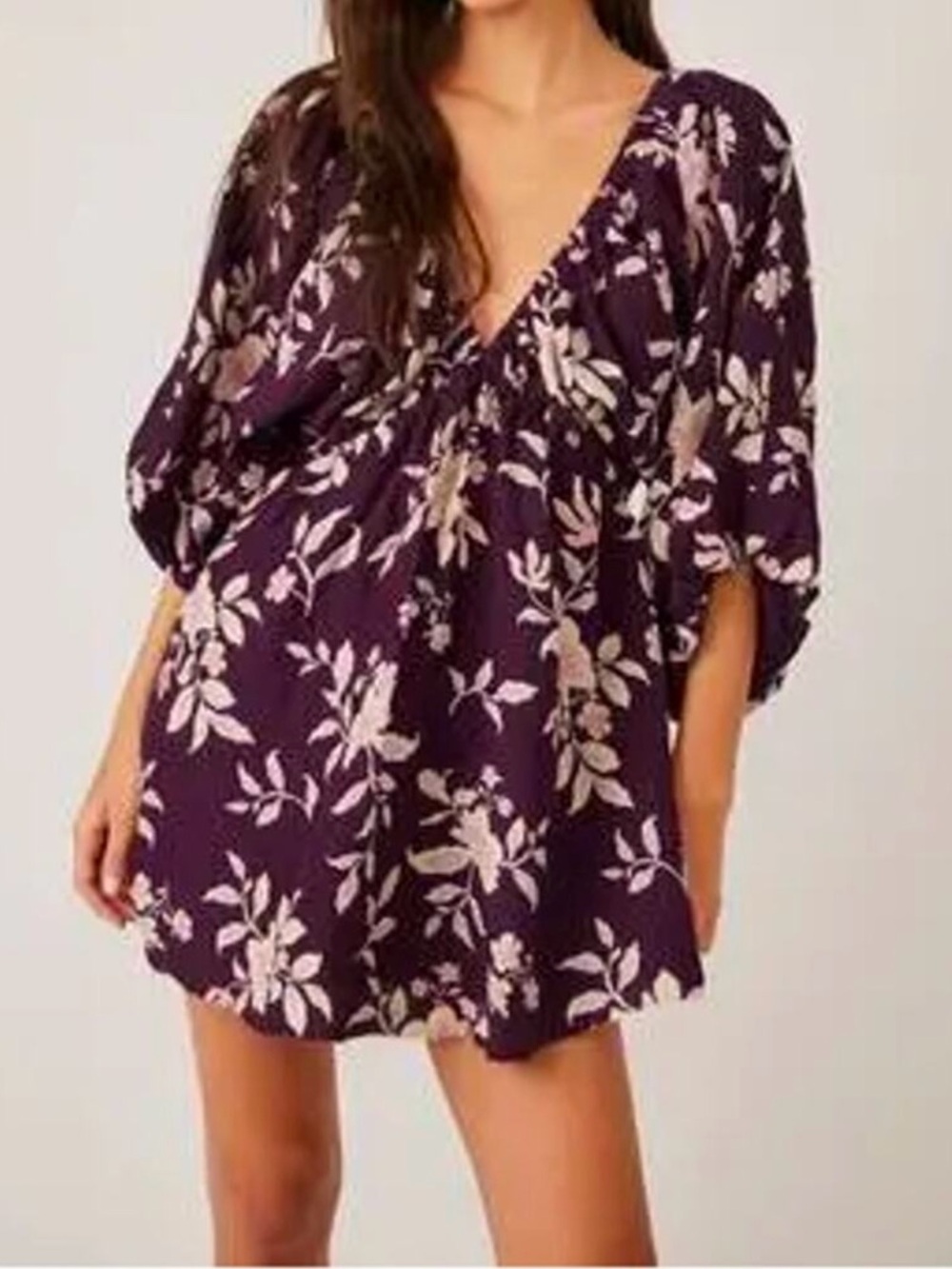 Free People Plum Floral V-Neck Mini Dress